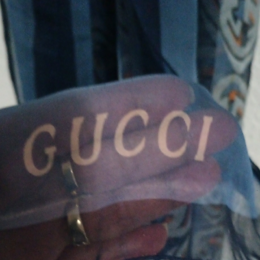 Gucci Sheer Navy Scarf with Logo Pattern - Picture 2 of 13